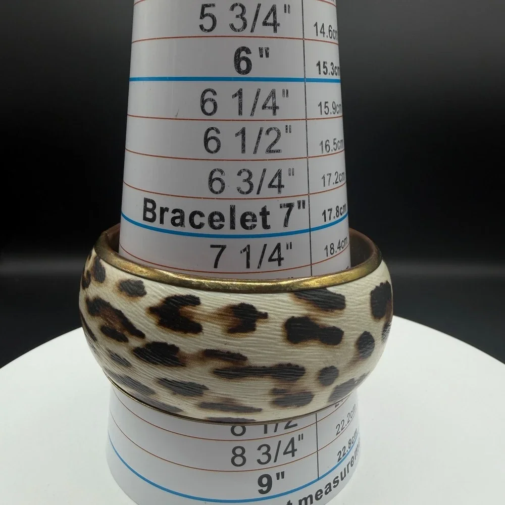 Cream Leopard Print Wide Gold Tone Bangle Bracelet Chunky Statement Y2K Gift